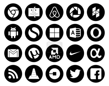 Ilustración de 20 Paquete de iconos de redes sociales incluyendo rss. nike. acceso microsoft. amd. correo electrónico - Imagen libre de derechos