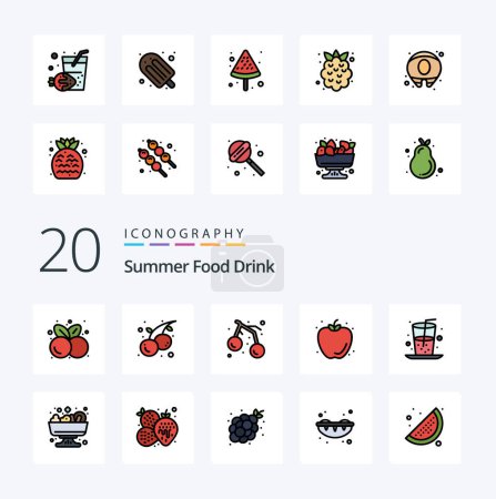 Téléchargez les photos : 20 Ligne de boisson alimentaire d'été rempli couleur icône Pack comme la nourriture de salade cerise boisson été - en image libre de droit