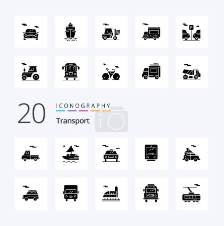 Ilustración de 20 icono de glifo sólido de transporte Pack como el transporte de automóviles transporte de coches de viaje - Imagen libre de derechos