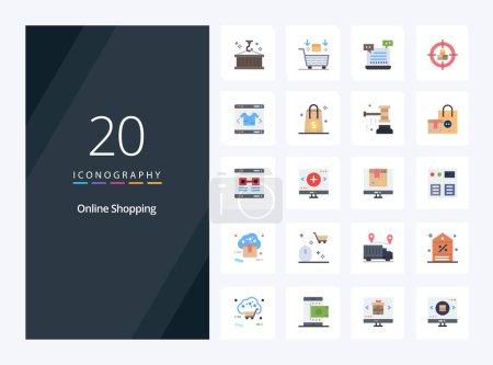 Téléchargez les illustrations : 20 Online Shopping Icône de couleur plate pour la présentation - en licence libre de droit
