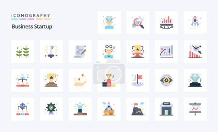 Téléchargez les illustrations : 25 Business Startup Pack icône couleur plate - en licence libre de droit