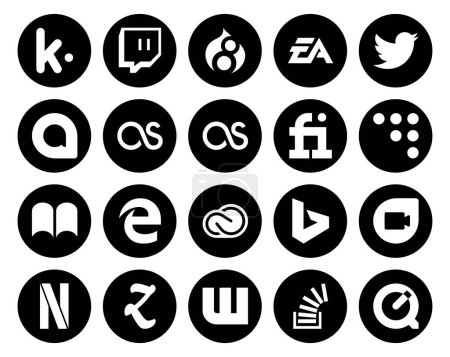 Illustration for 20 Social Media Icon Pack Including bing. cc. google allo. creative cloud. ibooks - Royalty Free Image