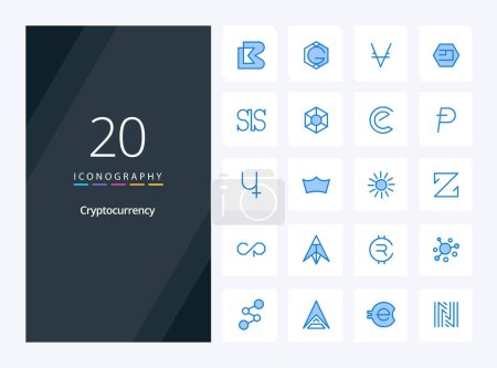 Téléchargez les illustrations : 20 Crypto-monnaie icône de couleur bleue pour la présentation - en licence libre de droit