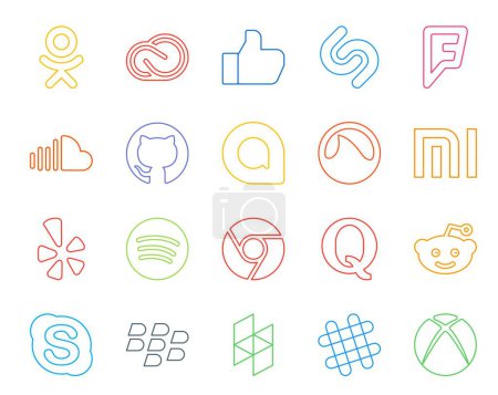 Ilustración de 20 Paquete de iconos de redes sociales incluyendo quora. Spotifique. Sonido. ¡Grita! grooveshark - Imagen libre de derechos