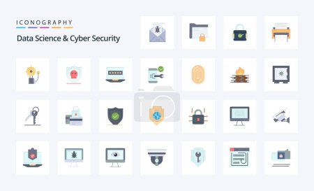 Illustration for 25 Data Science And Cyber Security Flat color icon pack - Royalty Free Image