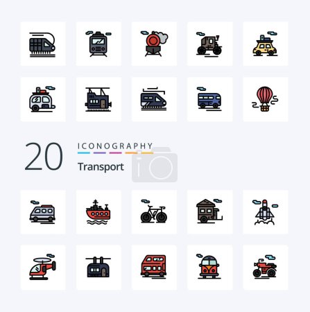 Illustration for 20 Transport Line Filled Color icon Pack like transport horse drawn vehicle transport transport retro - Royalty Free Image