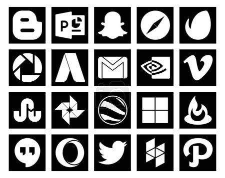 Ilustración de 20 Paquete de iconos de redes sociales Incluyendo delicioso. foto. gmail. tropezar con. vimeo - Imagen libre de derechos