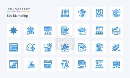Ilustración de 25 Seo Marketing Paquete de iconos azul - Imagen libre de derechos
