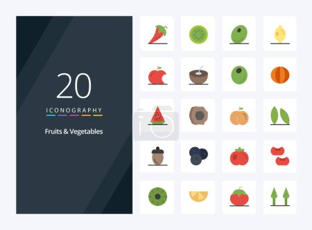 Téléchargez les illustrations : 20 Fruits Légumes Icône de couleur plate pour présentation - en licence libre de droit