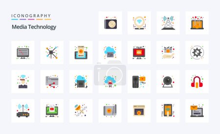 Ilustración de 25 Tecnología de medios Paquete de iconos de color plano - Imagen libre de derechos