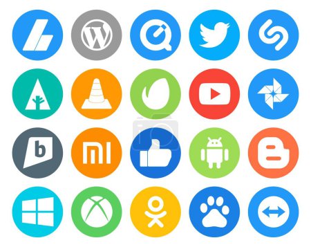 Ilustración de 20 Paquete de iconos de redes sociales incluyendo xiaomi. foto. En primer lugar. Vídeo. envato - Imagen libre de derechos