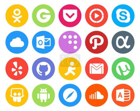 Illustration for 20 Social Media Icon Pack Including mail. gmail. outlook. aim. yelp - Royalty Free Image
