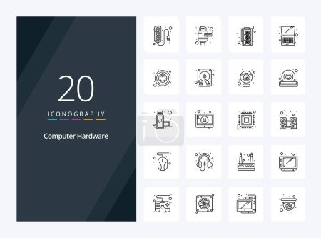 Illustration for 20 Computer Hardware Outline icon for presentation - Royalty Free Image
