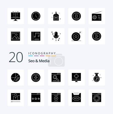 Illustration for 20 Seo  Media Solid Glyph icon Pack like track media web control search - Royalty Free Image