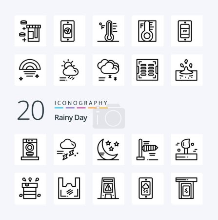 Illustration for 20 Rainy Line icon Pack like wind blowing thunder windy air - Royalty Free Image