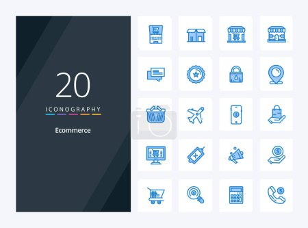 Téléchargez les illustrations : 20 icône de couleur bleu commerce électronique pour la présentation - en licence libre de droit