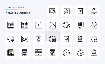 Ilustración de Paquete de iconos de 25 líneas de red y base de datos - Imagen libre de derechos