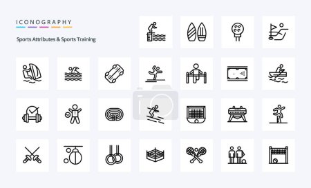 Téléchargez les illustrations : 25 Sport Atributes And Sports Training Line icône pack - en licence libre de droit