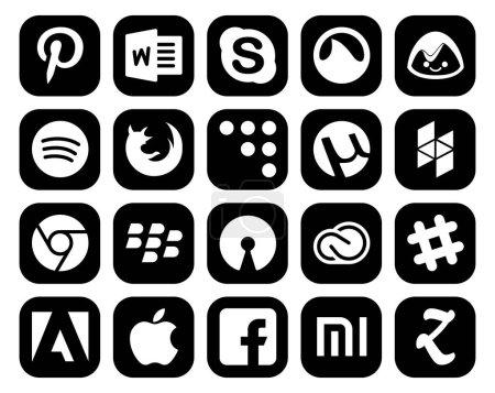 Illustration for 20 Social Media Icon Pack Including adobe. creative cloud. browser. open source. chrome - Royalty Free Image