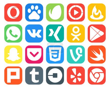 Vektor für 20 Social Media Icon Pack einschließlich Plurk. Weinrebe. Das ist nicht der Fall. css. snapchat - Lizenzfreies Bild