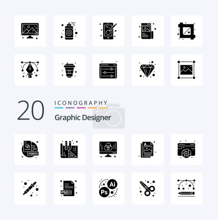 Ilustración de 20 Diseñador gráfico icono de glifo sólido Paquete como el desarrollo de diseño de bellas artes imagen gráfica - Imagen libre de derechos