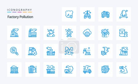 Ilustración de 25 Paquete de icono azul de contaminación de fábrica - Imagen libre de derechos