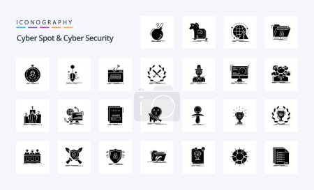 Illustration for 25 Cyber Spot And Cyber Security Solid Glyph icon pack - Royalty Free Image