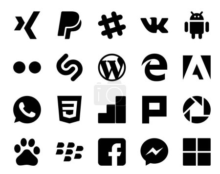 Ilustración de 20 Paquete de iconos de redes sociales incluyendo baidu. plurk. wordpress. google analytics. whatsapp - Imagen libre de derechos