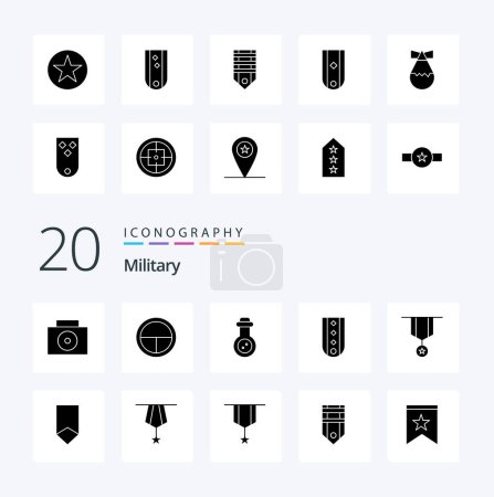 Illustration for 20 Military Solid Glyph icon Pack like rank insignia tube diamonds insignia - Royalty Free Image