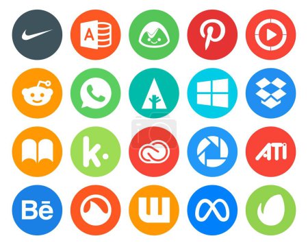 Ilustración de 20 Paquete de iconos de redes sociales incluyendo ati. adobe. En primer lugar. cc. Kik. - Imagen libre de derechos