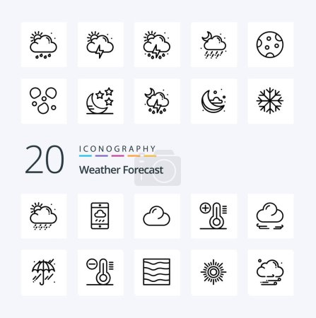 Illustration for 20 Weather Line icon Pack like weather crescent clouded cloud temperature - Royalty Free Image