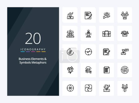 Illustration for 20 Business Elements And Symbols Metaphors Outline icon for presentation - Royalty Free Image