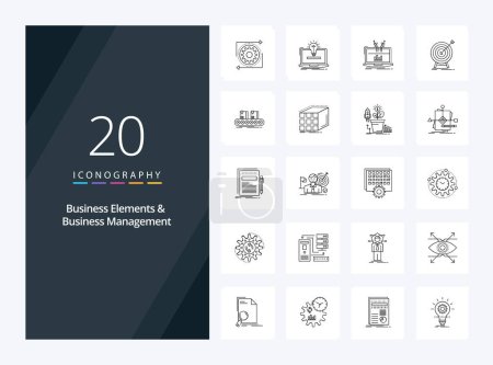 Illustration for 20 Business Elements And Business Managment Outline icon for presentation - Royalty Free Image