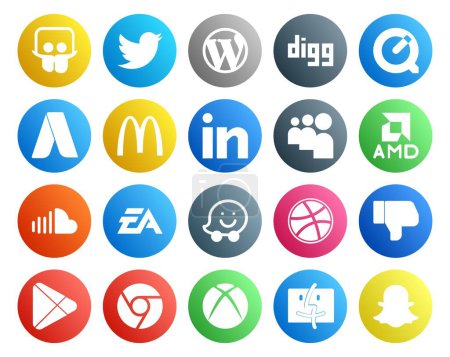 Illustration for 20 Social Media Icon Pack Including sports. electronics arts. mcdonalds. music. soundcloud - Royalty Free Image