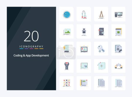 Téléchargez les illustrations : 20 Icône couleur plate de codage et de développement d'applications pour la présentation - en licence libre de droit