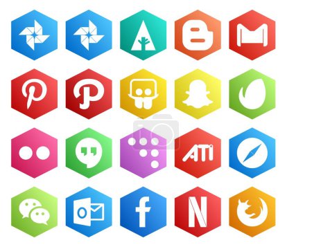 Ilustración de 20 Paquete de iconos de redes sociales incluyendo wechat. safari. slideshare. ¡ati! lugares de reunión - Imagen libre de derechos