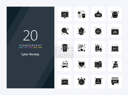 Illustration for 20 Cyber Monday Solid Glyph icon for presentation - Royalty Free Image
