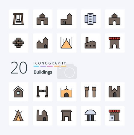 Illustration for 20 Buildings Line Filled Color icon Pack like tent medieval entrance fortress castle building - Royalty Free Image