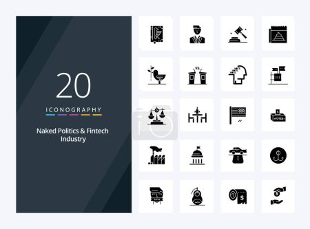 Téléchargez les illustrations : 20 Nu politique et Fintech industrie solide icône Glyphe pour la présentation - en licence libre de droit