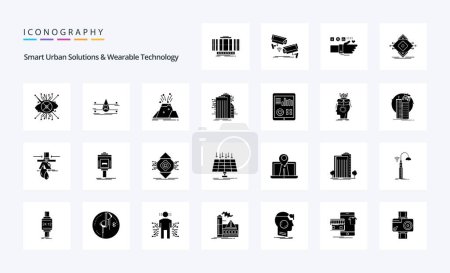 Ilustración de 25 Soluciones urbanas inteligentes y tecnología portátil Paquete de iconos de glifos sólidos - Imagen libre de derechos