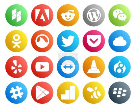 Ilustración de 20 Paquete de iconos de redes sociales Incluyendo vlc. Vídeo. grooveshark. youtube. icloud - Imagen libre de derechos