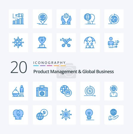 Illustration for 20 Product Managment And Global Business Blue Color icon Pack like modern global international business business on - Royalty Free Image
