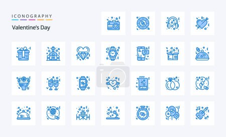 Ilustración de 25 Paquete icono de San Valentín Día Azul - Imagen libre de derechos