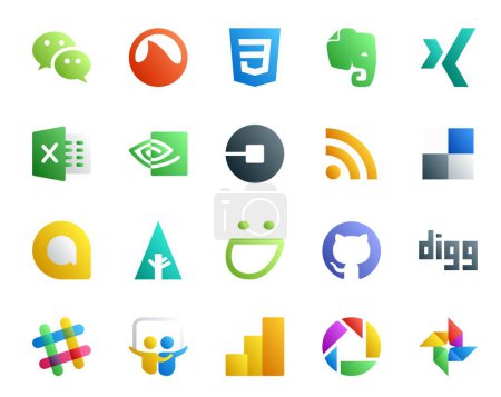 Ilustración de 20 Paquete de iconos de redes sociales Incluyendo digg. smugmug. uber. En primer lugar. delicioso - Imagen libre de derechos