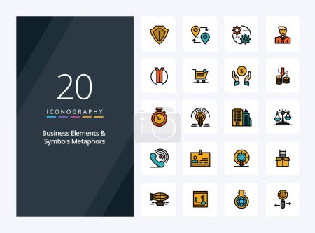 Illustration for 20 Business Elements And Symbols Metaphors line Filled icon for presentation - Royalty Free Image