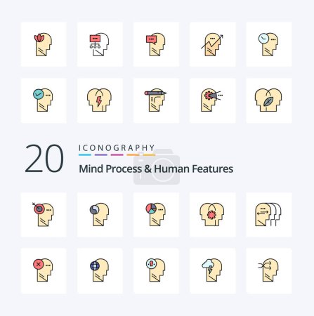 Ilustración de 20 Proceso de la mente y características humanas Línea llena icono de color Paquete como Charactore ajuste gráfico mente cerebro - Imagen libre de derechos