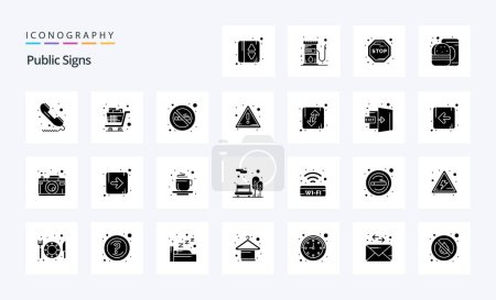 Illustration for 25 Public Signs Solid Glyph icon pack - Royalty Free Image