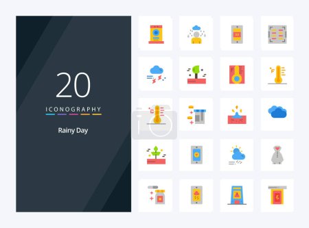 Illustration for 20 Rainy Flat Color icon for presentation - Royalty Free Image