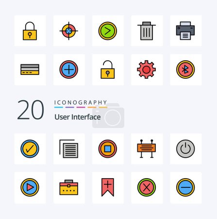Illustration for 20 User Interface Line Filled Color icon Pack like user power interface on traffic barrier - Royalty Free Image