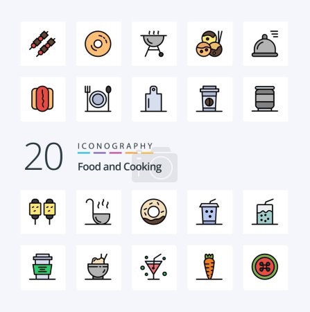 Téléchargez les illustrations : 20 Food Line Icône de couleur remplie Emballage comme des boissons boisson boisson cocktail pain - en licence libre de droit